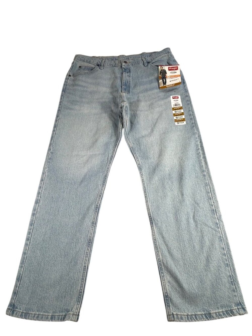 NEW Wrangler Mens Jeans 38x32 Five Star Premium Relaxed Fit Flex Denim Light